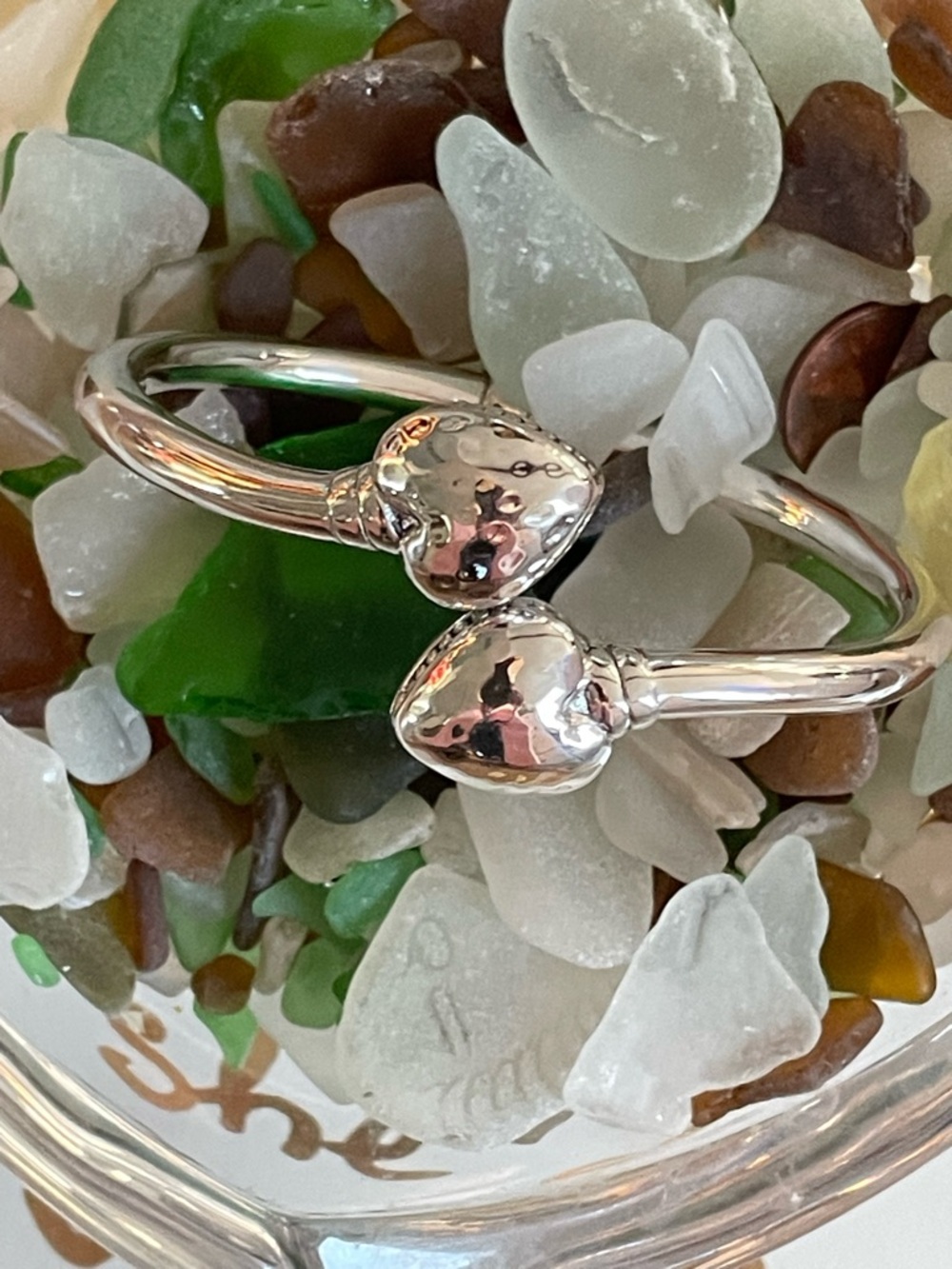 Sterling Silver Heart Crossover Bypass Cuff Bracelet - Silver